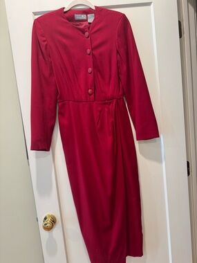 Liz Claiborne Crimson Red Midi Dress with Covered Buttons
